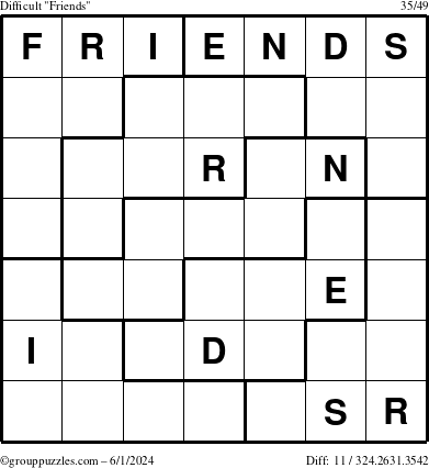 The grouppuzzles.com Difficult Friends puzzle for Saturday June 1, 2024