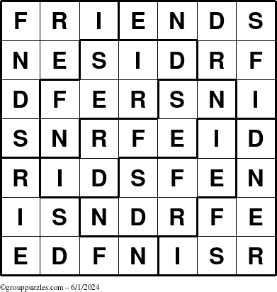 The grouppuzzles.com Answer grid for the Friends puzzle for Saturday June 1, 2024