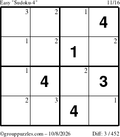 The grouppuzzles.com Easy Sudoku-4 puzzle for Thursday October 8, 2026 with the first 3 steps marked