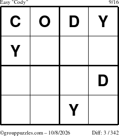 The grouppuzzles.com Easy Cody puzzle for Thursday October 8, 2026