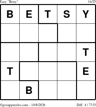 The grouppuzzles.com Easy Betsy puzzle for Thursday October 8, 2026
