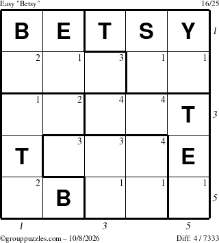The grouppuzzles.com Easy Betsy puzzle for Thursday October 8, 2026, suitable for printing, with all 4 steps marked