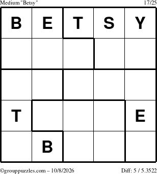 The grouppuzzles.com Medium Betsy puzzle for Thursday October 8, 2026