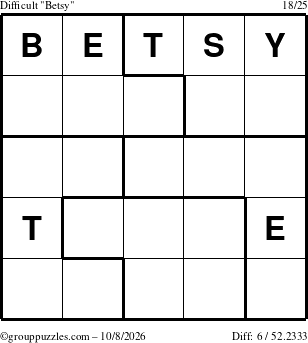 The grouppuzzles.com Difficult Betsy puzzle for Thursday October 8, 2026