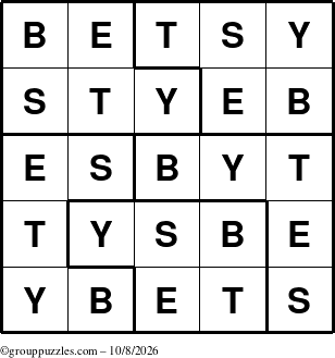 The grouppuzzles.com Answer grid for the Betsy puzzle for Thursday October 8, 2026