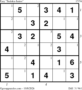 The grouppuzzles.com Easy Sudoku-Junior puzzle for Thursday October 8, 2026 with all 3 steps marked
