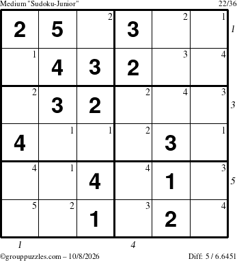 The grouppuzzles.com Medium Sudoku-Junior puzzle for Thursday October 8, 2026 with all 5 steps marked