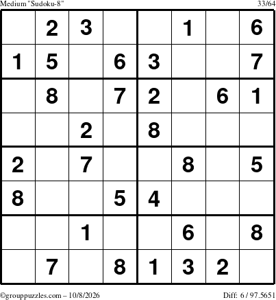 The grouppuzzles.com Medium Sudoku-8 puzzle for Thursday October 8, 2026