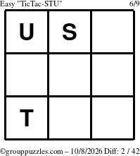 The grouppuzzles.com Easy TicTac-STU puzzle for Thursday October 8, 2026