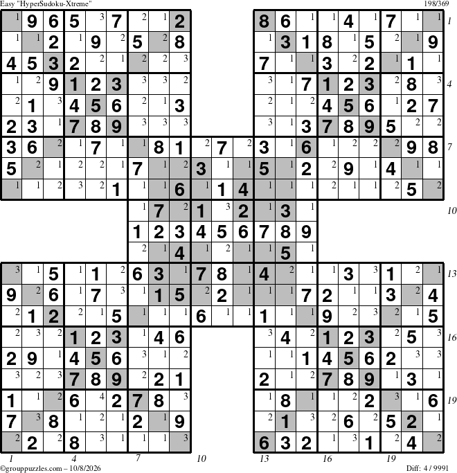 The grouppuzzles.com Easy cover-HyperXtreme puzzle for Thursday October 8, 2026, suitable for printing, with all 4 steps marked