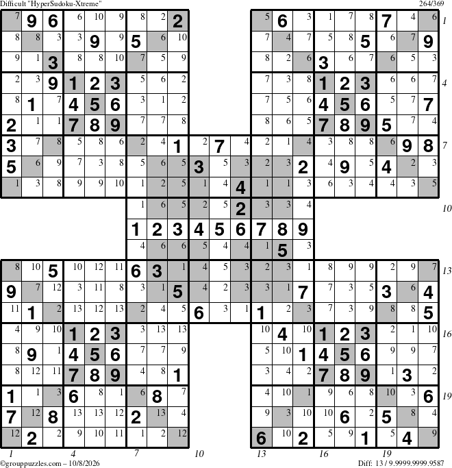 The grouppuzzles.com Difficult cover-HyperXtreme puzzle for Thursday October 8, 2026, suitable for printing, with all 13 steps marked