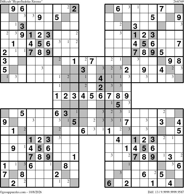 The grouppuzzles.com Difficult cover-HyperXtreme puzzle for Thursday October 8, 2026 with the first 3 steps marked