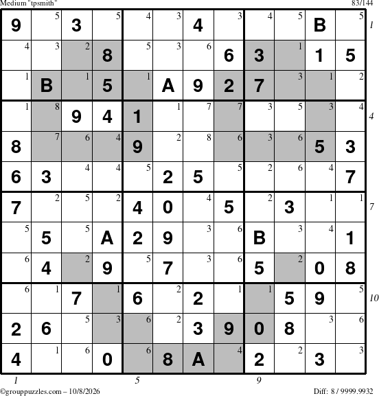 The grouppuzzles.com Medium tpsmith puzzle for Thursday October 8, 2026, suitable for printing, with all 8 steps marked