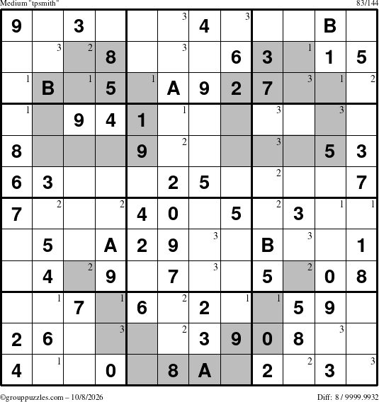 The grouppuzzles.com Medium tpsmith puzzle for Thursday October 8, 2026 with the first 3 steps marked