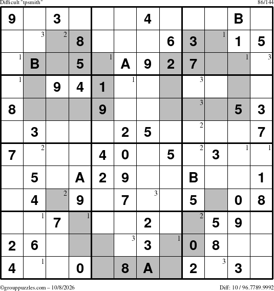 The grouppuzzles.com Difficult tpsmith puzzle for Thursday October 8, 2026 with the first 3 steps marked