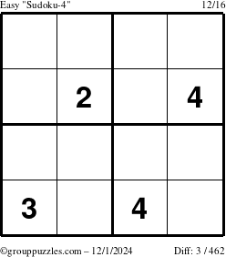 The grouppuzzles.com Easy Sudoku-4 puzzle for Sunday December 1, 2024