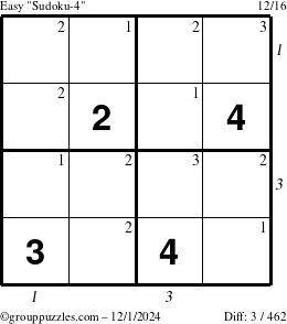 The grouppuzzles.com Easy Sudoku-4 puzzle for Sunday December 1, 2024 with all 3 steps marked