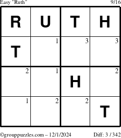 The grouppuzzles.com Easy Ruth puzzle for Sunday December 1, 2024 with the first 3 steps marked