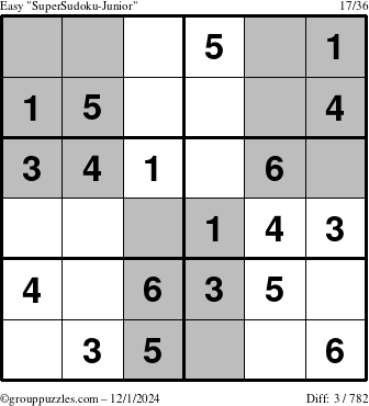 The grouppuzzles.com Easy SuperSudoku-Junior puzzle for Sunday December 1, 2024