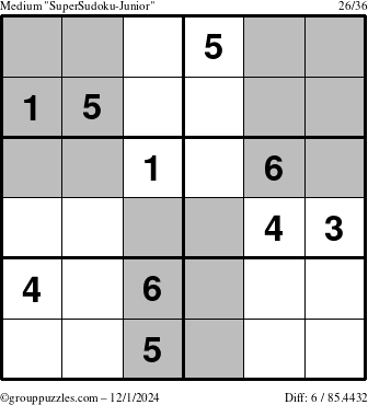 The grouppuzzles.com Medium SuperSudoku-Junior puzzle for Sunday December 1, 2024