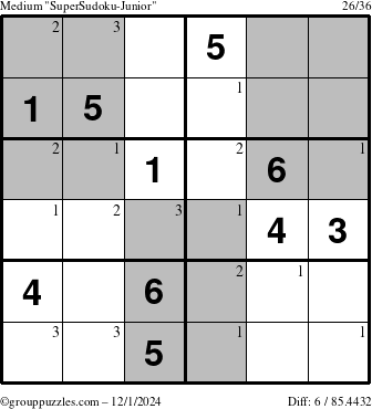 The grouppuzzles.com Medium SuperSudoku-Junior puzzle for Sunday December 1, 2024 with the first 3 steps marked