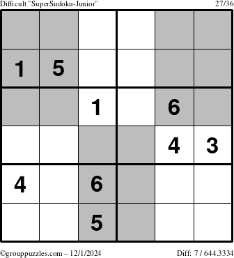 The grouppuzzles.com Difficult SuperSudoku-Junior puzzle for Sunday December 1, 2024