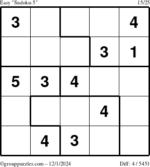 The grouppuzzles.com Easy Sudoku-5 puzzle for Sunday December 1, 2024