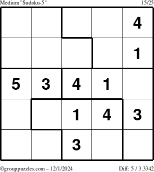 The grouppuzzles.com Medium Sudoku-5 puzzle for Sunday December 1, 2024