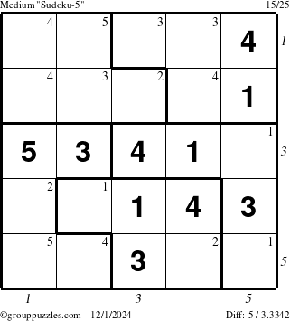 The grouppuzzles.com Medium Sudoku-5 puzzle for Sunday December 1, 2024, suitable for printing, with all 5 steps marked