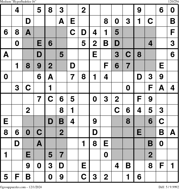 The grouppuzzles.com Medium HyperSudoku-16 puzzle for Sunday December 1, 2024