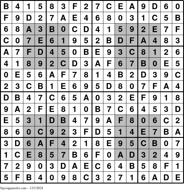 The grouppuzzles.com Answer grid for the HyperSudoku-16 puzzle for Sunday December 1, 2024