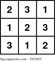 The grouppuzzles.com Answer grid for the TicTac-123 puzzle for Tuesday May 6, 2025
