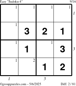 The grouppuzzles.com Easy Sudoku-4 puzzle for Tuesday May 6, 2025 with all 2 steps marked