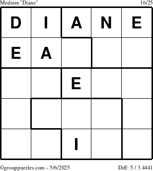The grouppuzzles.com Medium Diane puzzle for Tuesday May 6, 2025