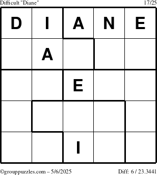 The grouppuzzles.com Difficult Diane puzzle for Tuesday May 6, 2025