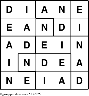 The grouppuzzles.com Answer grid for the Diane puzzle for Tuesday May 6, 2025