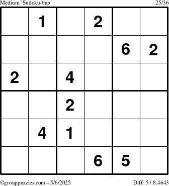 The grouppuzzles.com Medium Sudoku-6up puzzle for Tuesday May 6, 2025
