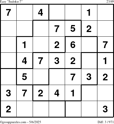 The grouppuzzles.com Easy Sudoku-7 puzzle for Tuesday May 6, 2025