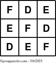 The grouppuzzles.com Answer grid for the TicTac-DEF puzzle for Tuesday May 6, 2025