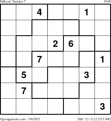 The grouppuzzles.com Difficult Sudoku-7 puzzle for Tuesday May 6, 2025