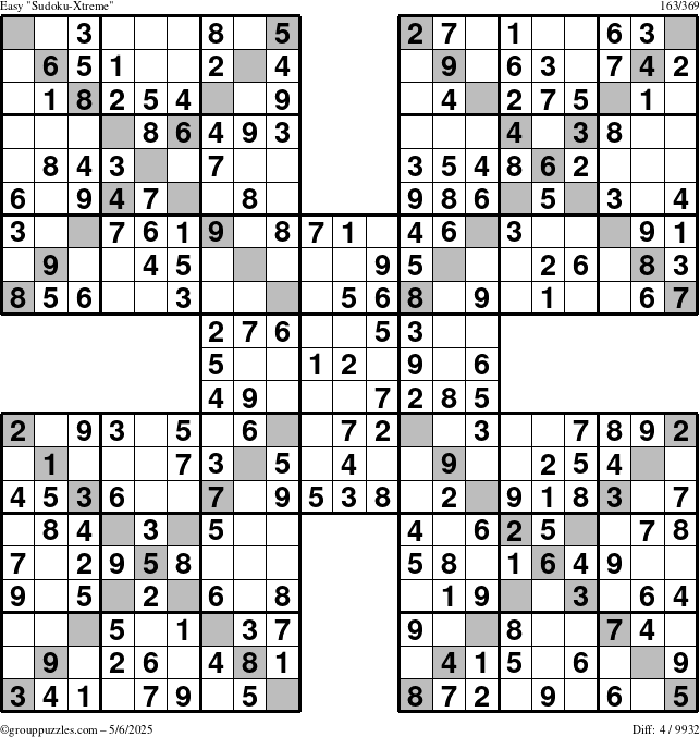 The grouppuzzles.com Easy Sudoku-Xtreme puzzle for Tuesday May 6, 2025