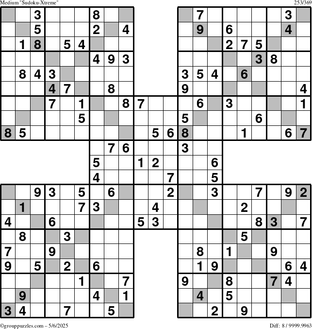 The grouppuzzles.com Medium Sudoku-Xtreme puzzle for Tuesday May 6, 2025