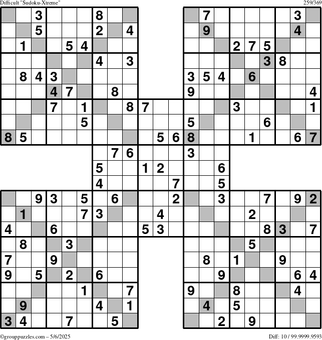 The grouppuzzles.com Difficult Sudoku-Xtreme puzzle for Tuesday May 6, 2025