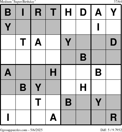 The grouppuzzles.com Medium Super-Birthday puzzle for Tuesday May 6, 2025