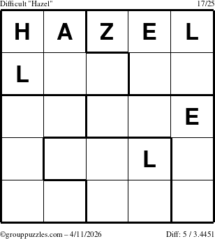 The grouppuzzles.com Difficult Hazel puzzle for Saturday April 11, 2026