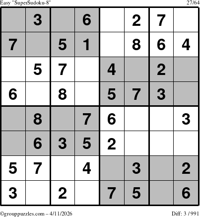 The grouppuzzles.com Easy SuperSudoku-8 puzzle for Saturday April 11, 2026