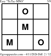 The grouppuzzles.com Easy TicTac-MNO puzzle for Saturday April 11, 2026