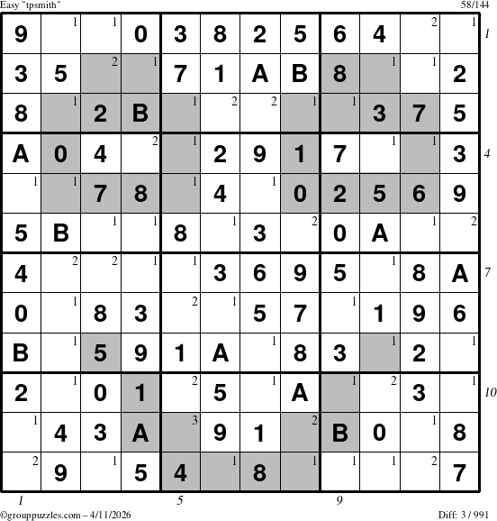 The grouppuzzles.com Easy tpsmith puzzle for Saturday April 11, 2026, suitable for printing, with all 3 steps marked