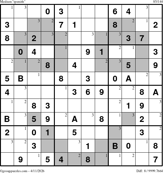 The grouppuzzles.com Medium tpsmith puzzle for Saturday April 11, 2026 with the first 3 steps marked