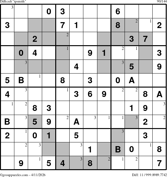 The grouppuzzles.com Difficult tpsmith puzzle for Saturday April 11, 2026 with the first 3 steps marked